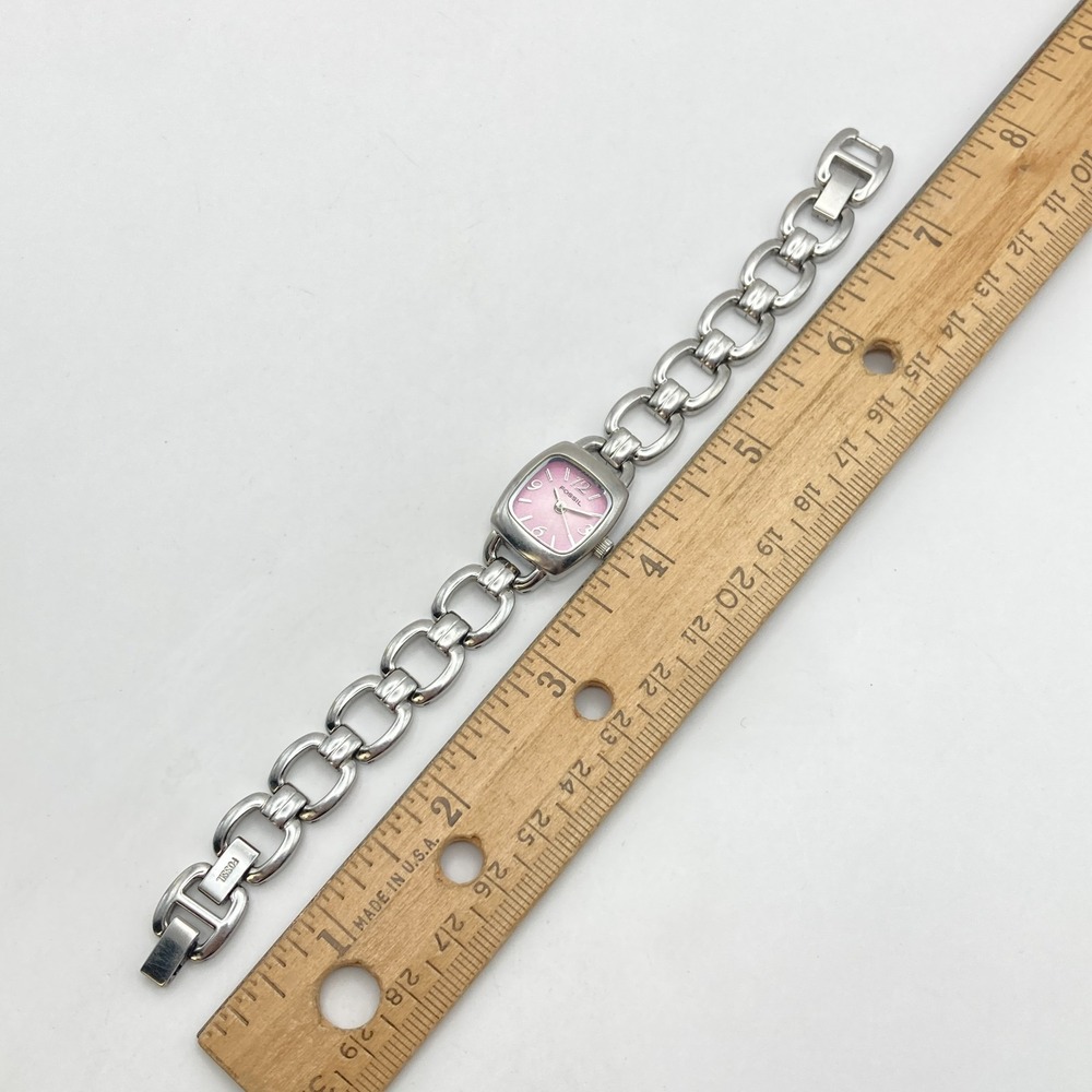 Fossil F2 Women's Watch 18mm Silver Tone Pink Dial w/Extenders New Battery 6.75" - Picture 15 of 16